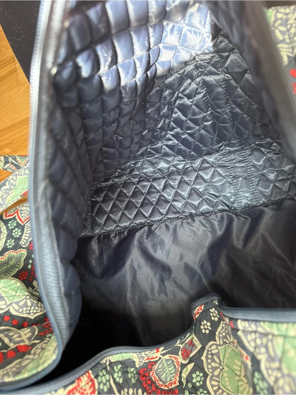 Vera Bradley Quilted Floral Tote in Navy, Red & Mint
